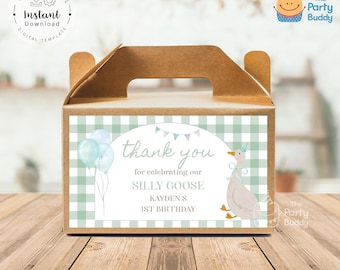 Silly Goose Green Party Favor Gift Label Printable Editable | Thank You Card Gable Box Deco | Digital File Corjl Template Instant Download