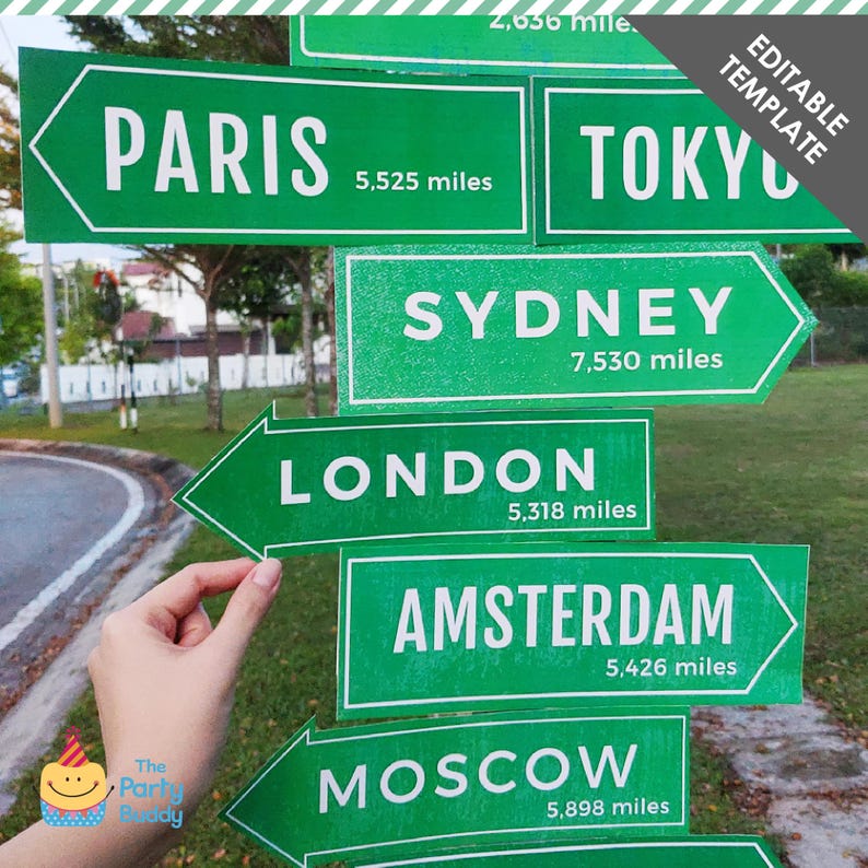 Editable International City Signs Decor | Travel Party Destination ...