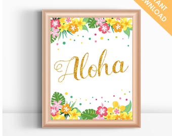 Aloha Tropical Party Zeichen Tisch Poster Zeichen | Aloha Luau Floral Signage 8 x 10 Digital Printable PDF File Dekoration | SOFORTIGER DOWNLOAD