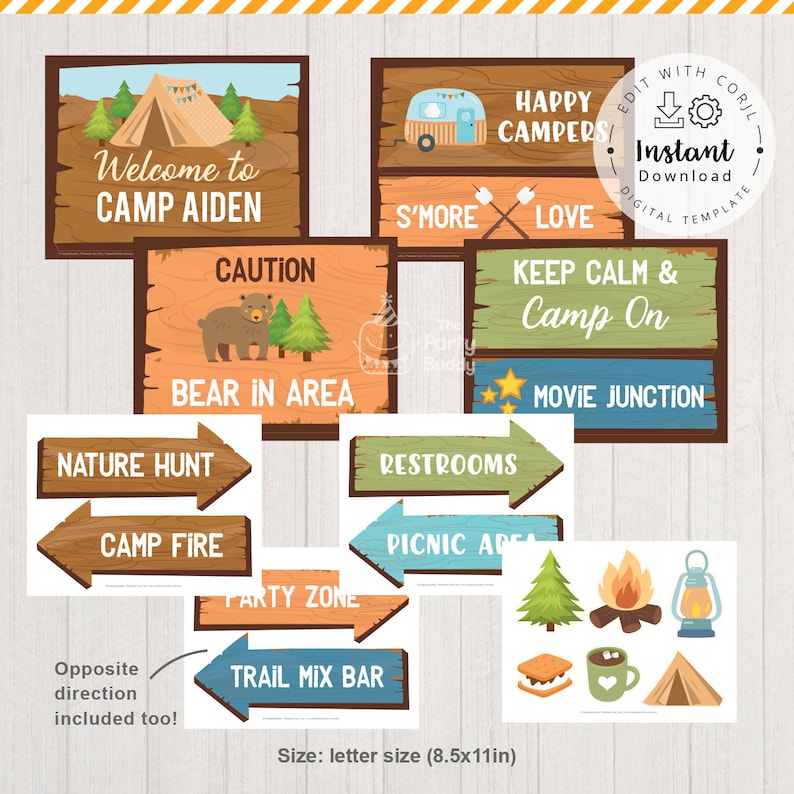 Editable Boys Camping Birthday Party Signs | Camper Sign Welcome ...