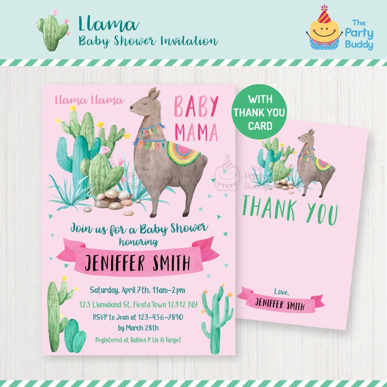Llama BABY Shower Invitation for Baby Girl Llama Baby Mama Etsy