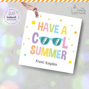 クールな夏のタグ | サングラスギフトタグ印刷可能 | 学校の友達や先生へのプレゼントギフトタグ | 編集可能な即時ダウンロードデジタルテンプレート