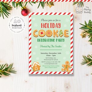 Editable Christmas Cookie Decorating Invitation | Holiday Party Cookie Swap Invite | Corjl Digital EDITABLE Template File INSTANT Download