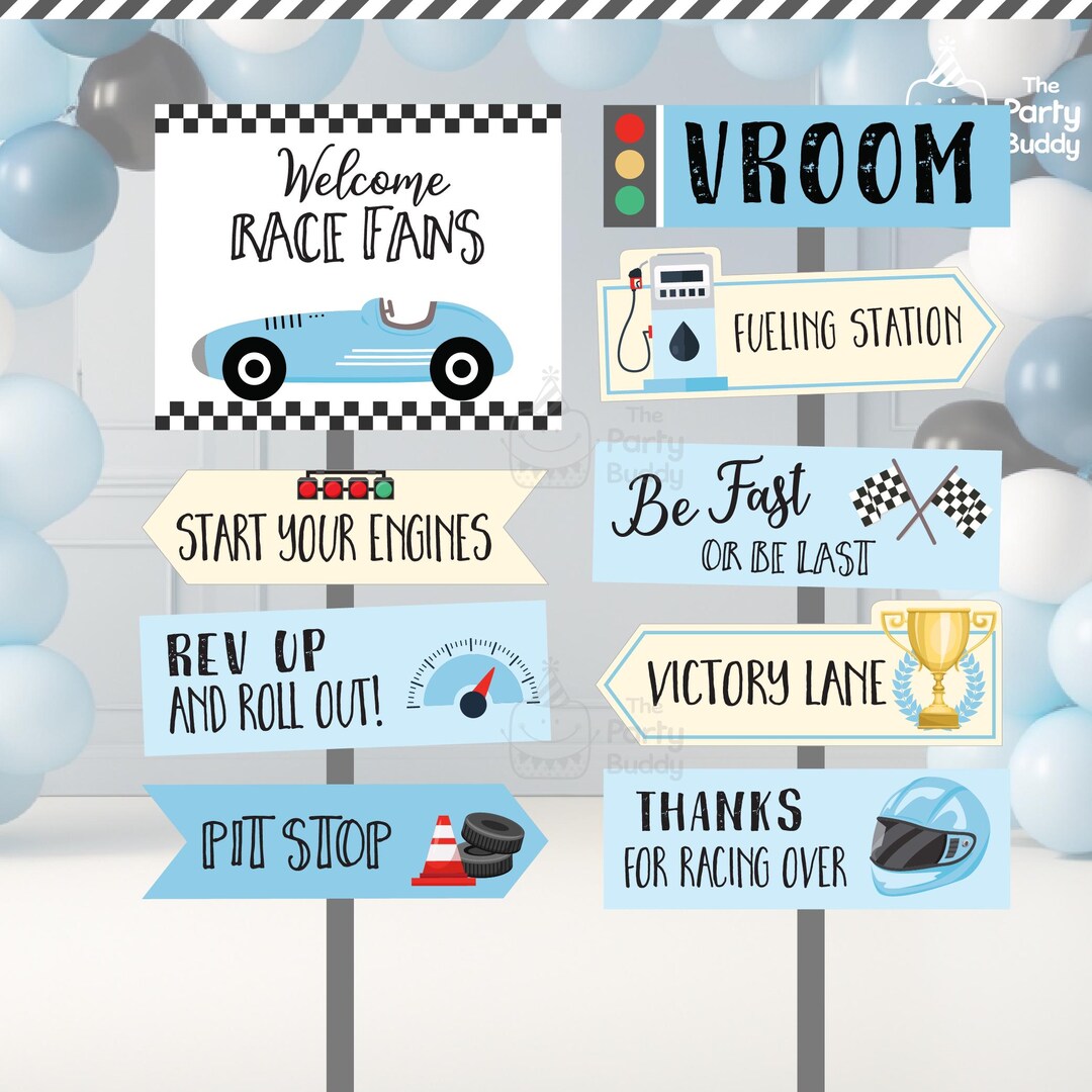 Editable Racing Car Signs Decoration | Pastel Race Car Birthday Welcome ...