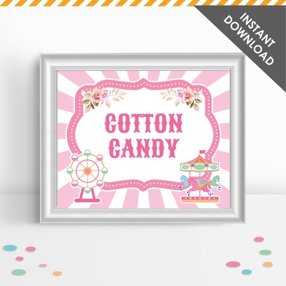 Pink Carnival Cotton Candy Sign | Dessert Table Poster 8x10 | Girl