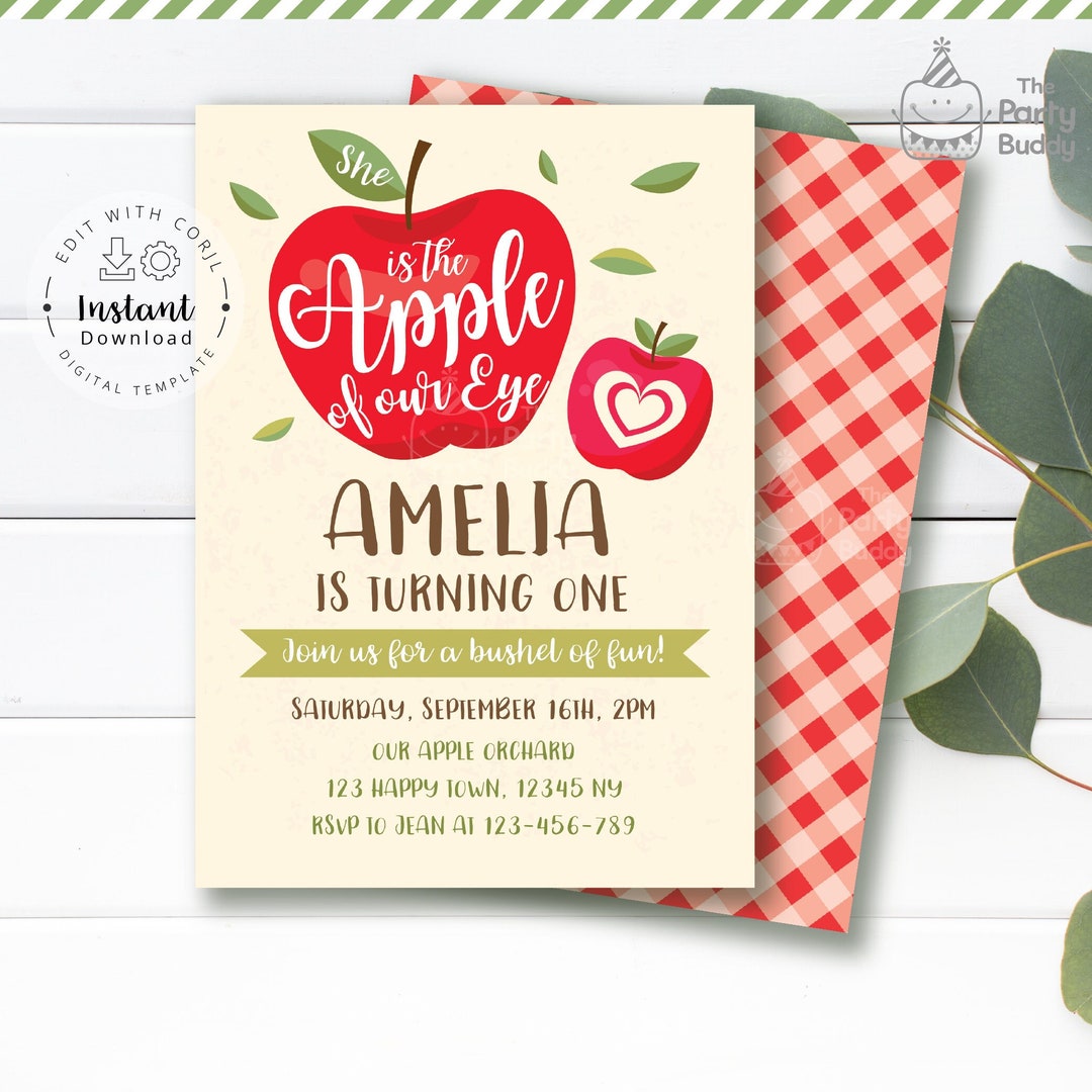 Editable Apple of Our Eye Invitation | Girl Fall Fun Birthday Party ...