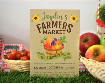 Convite para Feira de Agricultores para Imprimir PERSONALIZADO Aniversário de Menino e Menina | Festa de Outono Frutas Frescas Vegetais Colheita na Fazenda Arquivo PDF DIGITAL