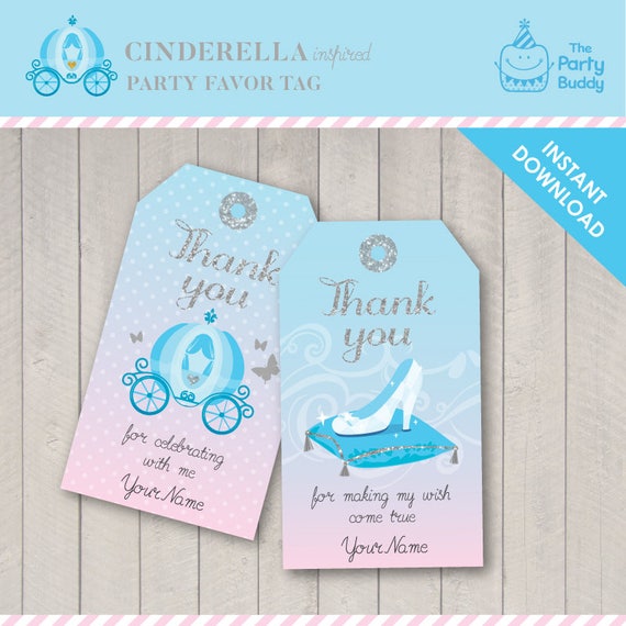 Princess Favor Tag | Princess Thank You Tags Blue Pink Silver | Digital Printable PDF Instant Download EDITABLE Text | Girls Birthday Party