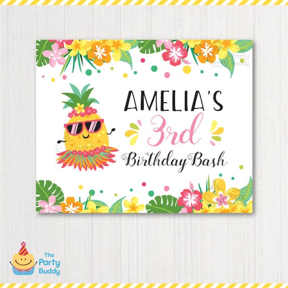 Pineapple Tropical Blue Yellow Hawaiian Banner Signs Cupcake Toppers etc. Favor Tags Matching Items Available