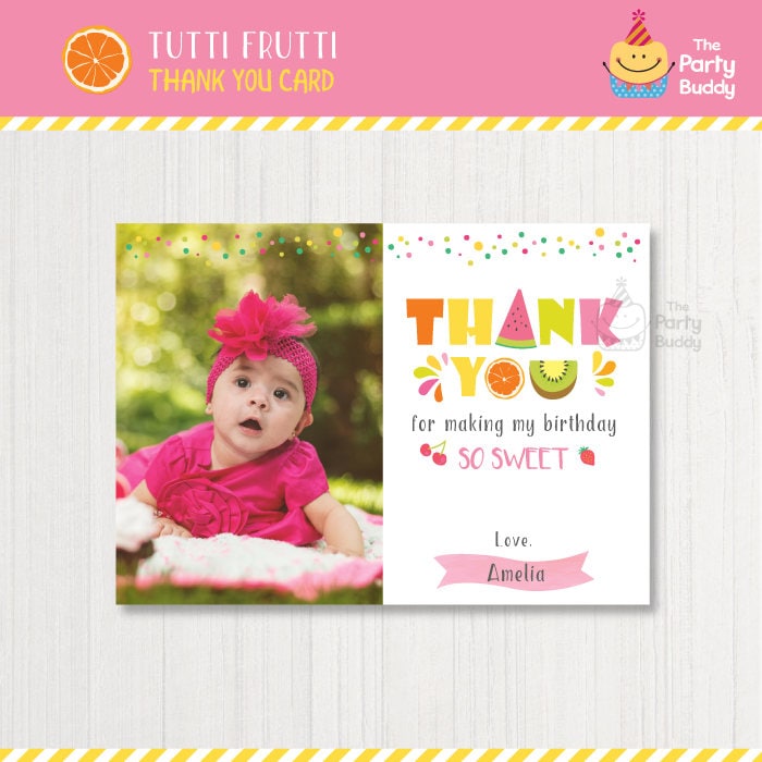 Tutti Frutti Thank You Card with Photo Printable Girls | Etsy