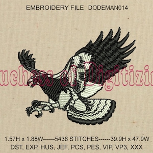 Hawk Embroidery Design, Bird Embroidery Design,  Hawk Embroidery File, Bird Embroidery File, DODEMAN014