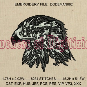 Hawk Embroidery Design, Hawk Embroidery File, Bird Embroidery Design, Bird Embroidery File, DODEMAN062