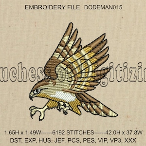 Hawk Embroidery Design, Bird Embroidery Design, Hawk Embroidery File, Bird Embroidery File, DODEMAN015