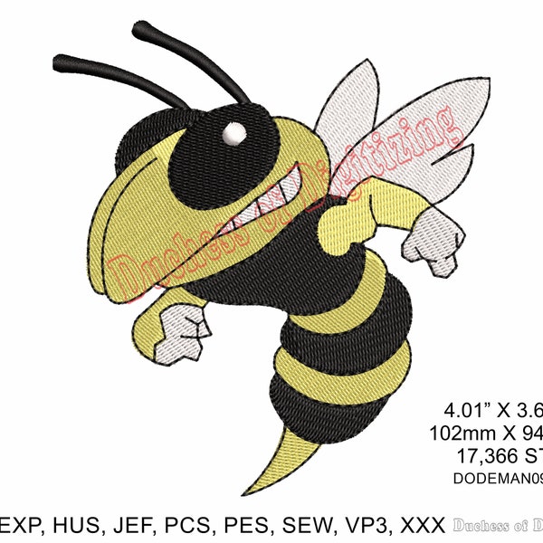 Hornet Mascot Machine Embroidery Design DODEMAN099