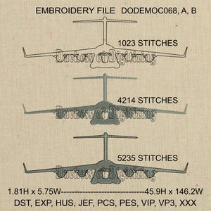 Carga militar plano diseño del bordado, bordado de Globemaster C-17 diseño, archivo militar bordado, DODEMOC068