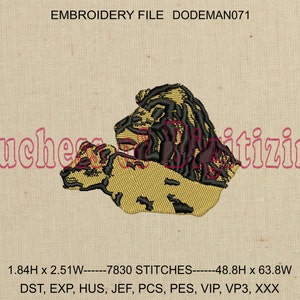 Lion Embroidery Design, Lion and Cub Embroidery Design, Lion Embroidery File, DODEMAN071