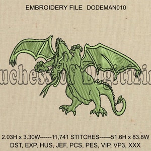 Dragon Embroidery Design, Dragon Embroidery File, DODEMAN010