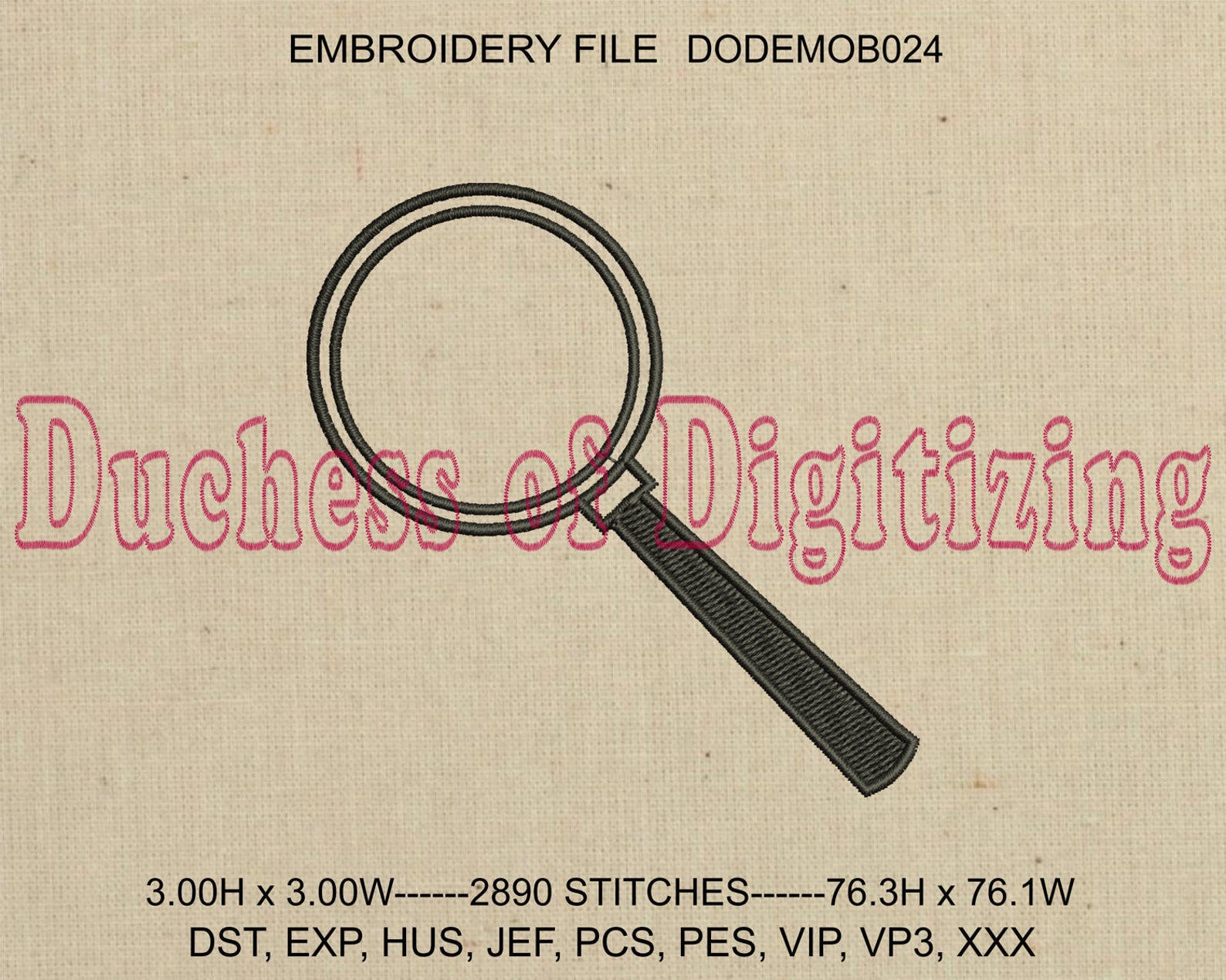 Magnifying Glass Embroidery Design, Magnifying Glass Embroidery File