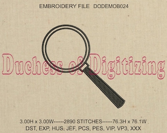Diseño de bordado de lupa, archivo de bordado de la lupa, DODEMOB024