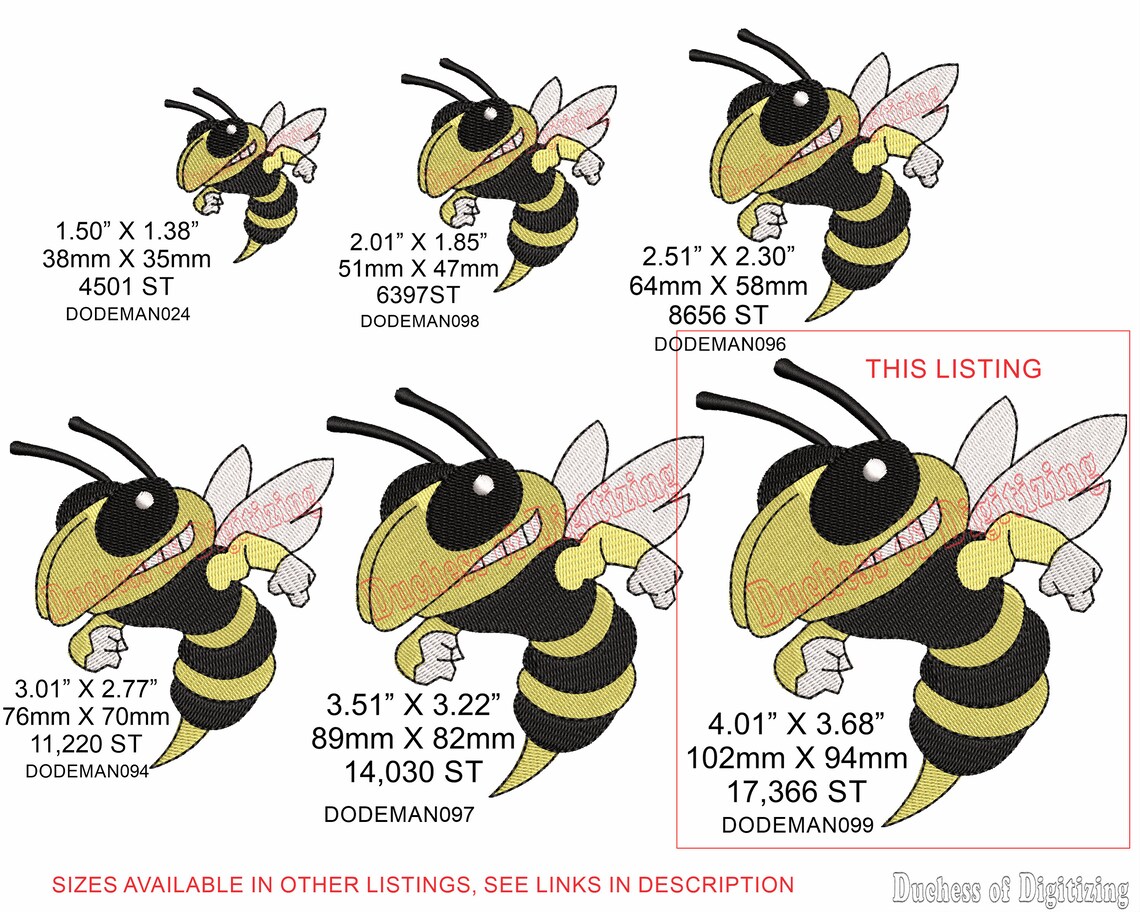 Hornet mascot machine embroidery design dodeman099  etsy