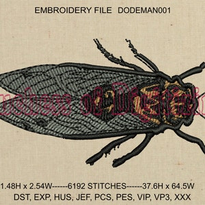 Cicada Embroidery Design, Locust Embroidery Design, Cicada Embroidery File, Locust Embroidery File, Bug, insect, DODEMAN001