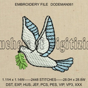 Dove Embroidery Design, Bird embroidery Design, Dove Embroidery File, Bird Embroidery File, DODEMAN061
