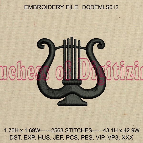 Leier Stickerei Design, Leier Stickdatei, Musik Stickerei Design, Musik-Stickerei-Datei, DODEMLS012