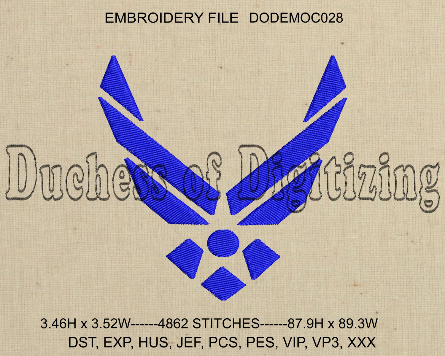 Air force embroidery design 6 sizes instant download