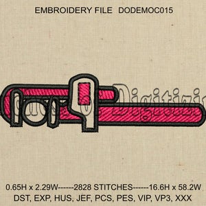 Tiny Pipe Wrench Embroidery Design, Tiny Pipe Wrench Embroidery File, Plumbing, Plumber, DODEMOC015