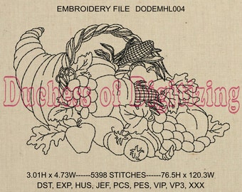 Cornucopia Embroidery Design, Cornucopia Embroidery file, Horn of Plenty Embroidery Design, Thanksgiving Embroidery Design, DODEMHL004