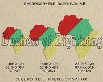 Africa Embroidery Design, Africa Embroidery file, Africa, continent, African Continent, DODEMTV001,A,B