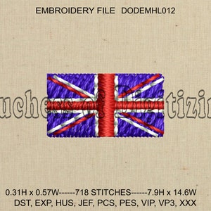 Union Jack pequeño bordado diseño, archivo de bordado pequeño Union Jack, bandera del bordado diseño, archivo de bordado bandera, DODEMHL011