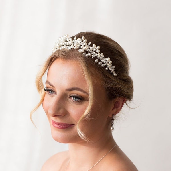 Pearl Bridal Tiara - Crystal Wedding Headband - Bride Headpiece