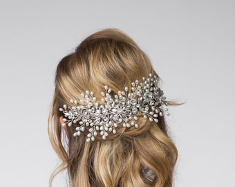 Wedding Pearl Cluster Bridal Comb - Large Sparkly Flower Bridal Hair Piece