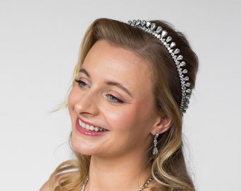 Silver Crystal Bridal Crown - Crystal Wedding Tiara - Statement Silver Bride Headpiece