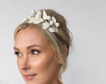 Tiara lateral / Tiara de perlas grandes / Novia / Boda vintage / Diadema / Corona