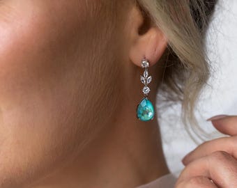 Pendientes azul aguamarina - Conjunto de pendientes colgantes para boda / Pendientes de dama de honor / Joyas nupciales