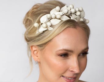 Corona de novia / Tiara de perlas grandes / Novia / Boda vintage / Diadema