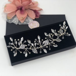 Silver Leaf Hair Vine, Silver Bridal Headpiece, Silver Hair Comb, Bridal Hair Piece, Crystal Wedding Hair Piece