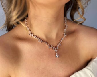 Set di Orecchini e Collana da Sposa in Cristallo Argento