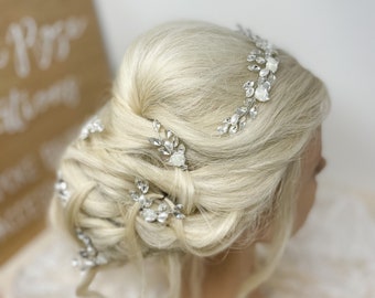 Crystal and Pearl Hair Pin and Tiara Vine Set , Bridal Hair Piece, Wedding Hair Accessories, Bridal Jewellery