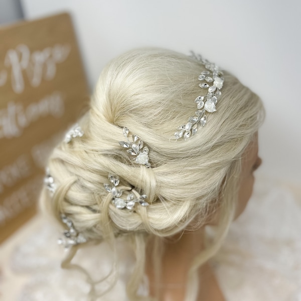 Crystal and Pearl Hair Pin and Tiara Vine Set , Bridal Hair Piece, Wedding Hair Accessories, Bridal Jewellery