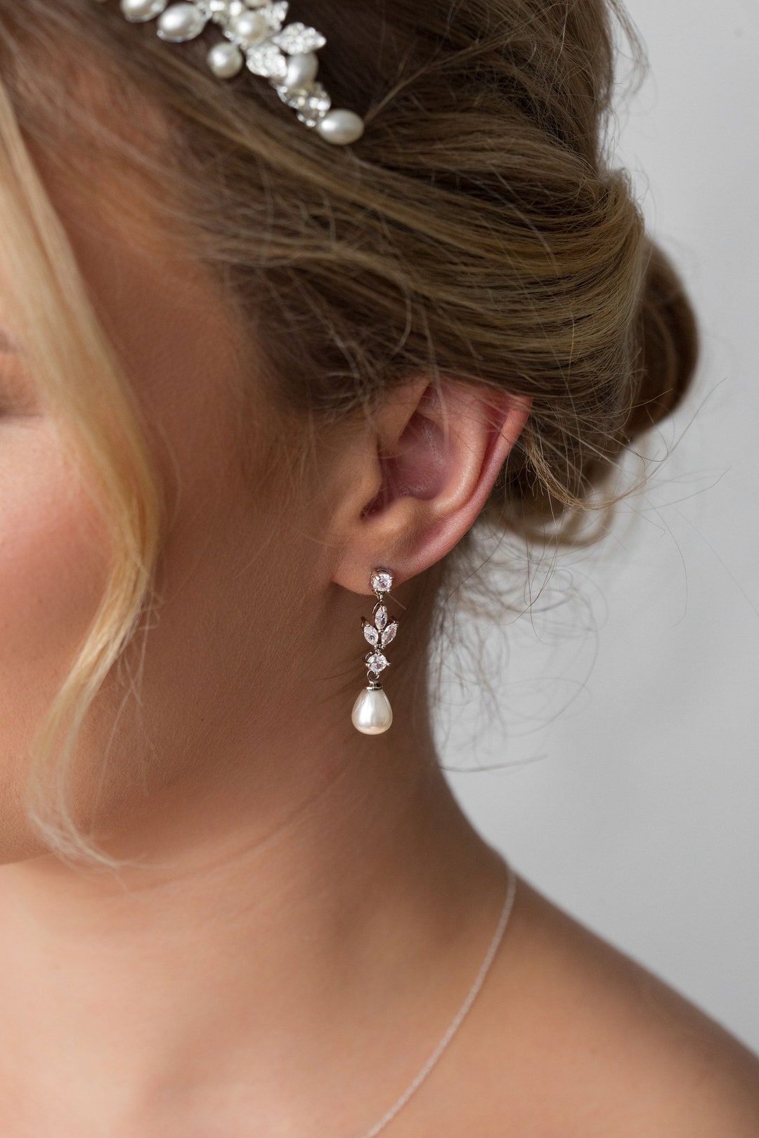 Orecchini A Goccia EVER FAITH Con Strass A Forma Di Foglia, Per Spose E Donne Eleganti. Confezione Regalo Inclusa. Design Unico, Senza Nickel E Senza Piombo. - 2