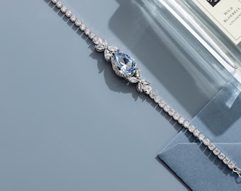 Pulsera nupcial de cristal de zafiro azul - Regalo de joyería Something Blue