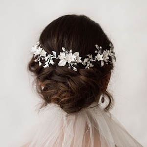 Peineta para el cabello con flores de arcilla y cardo - Peineta para el cabello de novia - Peineta para el cabello de boda