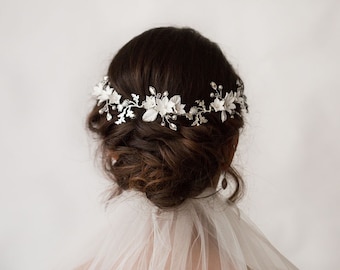 Thistle and Clay Flower Hair Vine Comb - Bridal Hairpiece - Wedding Hair Piece