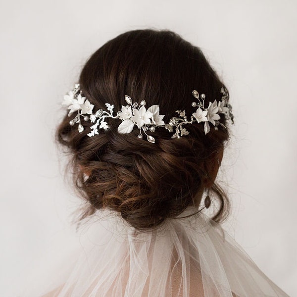 Thistle and Clay Flower Hair Vine Comb - Bridal Hairpiece - Wedding Hair Piece