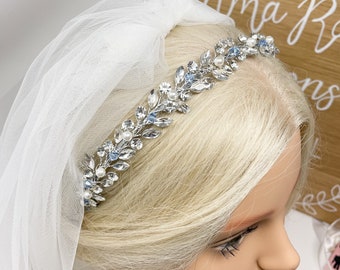 Light Blue Crystal Bridal Headband - Wedding Headpiece - Bridal Headband - Bride Tiara