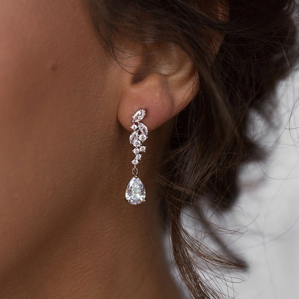Cubic zirconia crystal teardrop bridal earrings - Wedding Earrings - Bride Earrings - Crystal Drop Earrings - Gift - Occasion - Prom