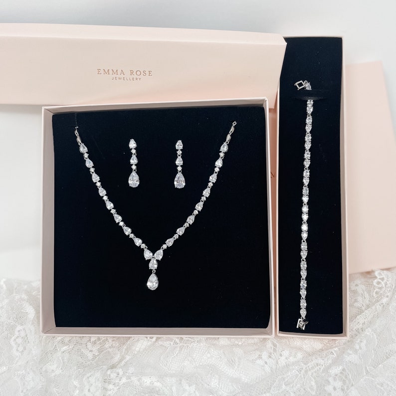 Bridal Jewellery Set, Crystal Jewellery Set, Drop earrings,Full necklace and bracelet set, Wedding Jewellery image 1